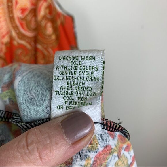 Donna Morgan Orange Print Sleeveless Boho Scarf Print Maxi Dress 6 - Picture 15 of 16